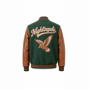 ODM/OEM Wool Wholesale Baseball Street Chenille Patch Embroidery Vintage Baseball Letterman Varsity <b>Jacket</b> With <b>Leather</b> Sleeve - Product Image 2