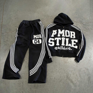 Survêtements oversize pour hommes en coton, hiver, imprimés, broderies effet vieilli, ensembles sweat à capuche et pantalon, effet délavé à l'acide - Product Image 1
