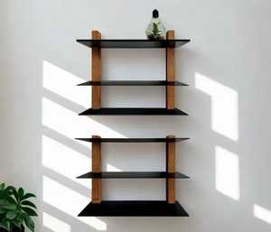Modern White Wood Interlocking <b>Square</b> <b>Floating</b> Wall <b>Shelves</b> Adjustable Non-Folding Single Tier Flower Pot Holder for Living Room - Product Image 3