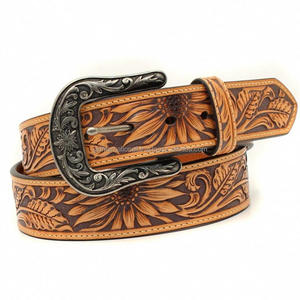 Personalized Tooling Design Floral Engraved Full Grain Western <b>Leather</b> Hand Tooling <b>Belt</b> for Cowboy Cowgirl at Factory Price - Product Image 1
