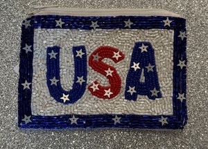 USA Letter Beaded Pouch Star Pattern Coin Purse Zipper Wallet Red White Blue Glass Beads Small Handmade Beaded USA Coin Pouch - Product Image 2