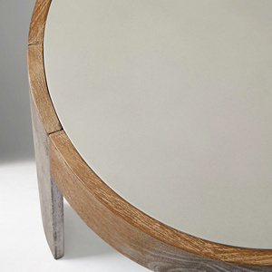 <b>Round</b> Oak <b>Side</b> <b>Table</b> with White Inlay Top and Three Legs - Product Image 4