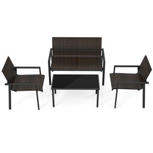 Conjunto de Muebles de Patio - Juego de Comedor de Ratán de 4 Piezas con Estructura de Metal Galvanizado y Mesa de Vidrio Templado - Salón Exterior para Jardín - Product Image 4