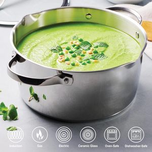 Casserole de luxe en acier inoxydable avec couvercle, double paroi isolante, écologique, compatible lave-vaisselle, 24 cm - Product Image 1
