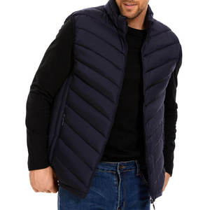 Chaleco Acolchado Azul Marino para Hombre, Cierre de Cremallera, Cuello Alto, Cortavientos, Ropa de Invierno Informal, Chaqueta sin Mangas - Product Image 3