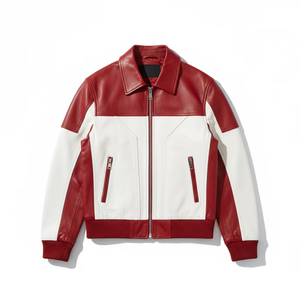 Veste en cuir de motard rouge et blanche personnalisée pour hommes, cuir véritable, design personnalisé, streetwear, vêtements pour hommes, veste en cuir Avirex unisexe - Product Image 1