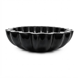 Matte <b>Black</b> <b>Resin</b> Decorative Bowl Modern Scalloped Fluted Fruit Bowl Wholesale Ribbed Table Centerpiece Bowl for Home Hotel - Product Image 1