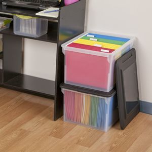 Clear Plastic Storage Bins with Black Lids Letter/Legal <b>File</b> <b>Boxes</b> 4-Pack - Product Image 3
