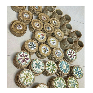 Handmade Blue Round <b>Bamboo</b> Mat With Shell Trim Bohemian Table <b>Placemat</b> 450mm Diameter - Product Image 2