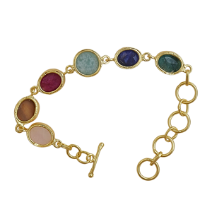 <b>Gold</b> Plated Brass <b>Beaded</b> <b>Bracelet</b> with Quartz and Freshwater Pearl Bezel Setting Geometric Bohemia Style Unisex Gift Jewelry - Product Image 5