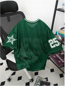 Maillot de sport vert à col en V, numéro 25, décoration étoile, manches courtes, tissu en maille unisexe, respirant, toutes saisons - Product Image 2