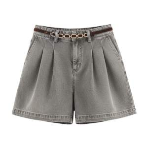 Shorts de Mezclilla Plisados de Cintura Alta para Mujer, Ropa Casual de Verano, Shorts de Mezclilla Plisados de Cintura Alta para Mujer - Product Image 3