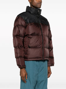 <b>Top</b> Trendy <b>Men's</b> Burgundy Color Blocking Puffer Jacket Stand Collar Zipper Closure Windproof Casual Winter Jacket Regular Length - Product Image 2