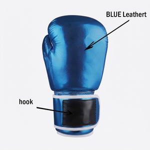 Gants de boxe en cuir véritable bleus et argentés avec logo personnalisé, extensibles, à fermeture auto-agrippante, pour entraînement et sparring, imperméables, OEM - Product Image 4