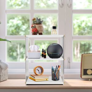 Organizzatore da banco a 3 livelli in acrilico e legno, scaffale portaoggetti per cosmetici da bagno, porta tazze, da scrivania - Product Image 2