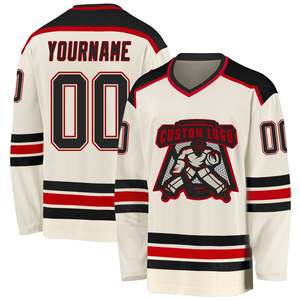 Custom Sublimation Ice Hockey Jersey Cream Black & Red Design - Full Customization High-quality Men's Sports Uniform - Product Image 3
