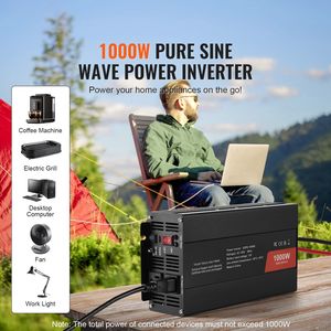 Convertisseur à onde sinusoïdale 1000W DC 12V vers AC 120V, double prises AC, 1 USB, 1 Type-C, commande à distance, onduleurs solaires portables - Product Image 2
