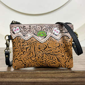 Lujoso bolso cruzado de cuero genuino con herramientas manuales, bolso de cuero en relieve de alta calidad personalizado, Mini bolso bandolera para mujer - Product Image 4