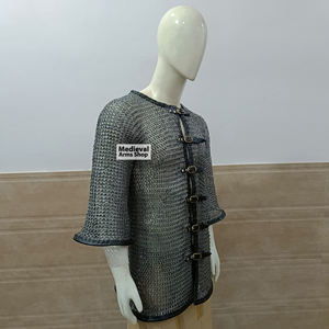 Gilet de mailles en acier doux fait main, demi-manches, anneaux rivetés plats de 0,9 mm avec rondelles plates, armure de chevalier médiéval pour reconstitution historique - Product Image 5