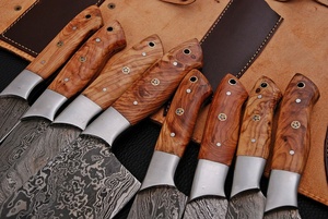 Custom 8PCS Hand Forged Damascus Kitchen <b>Knife</b> Set Chef Nakiri Cleaver Santoku <b>Bread</b> Utility Paring <b>Knives</b> Olive Wood Handle OEM - Product Image 4