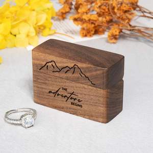 Walnut Wood Engagement <b>Ring</b> <b>Box</b> for <b>Proposal</b>/Wedding Customizable Design & Logo Pocket Size Case for Slim <b>Rings</b> - Product Image 5