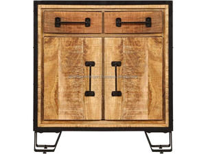 Armoire de rangement industrielle en bois avec tiroirs, armoire de chevet en bois massif avec structure métallique, armoire de rangement rustique en bois - Product Image 3