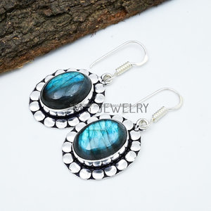 Pendiente sólida de plata 925, pendiente de piedra preciosa de labradorita natural, pendiente de joyería hecho a mano bohemio, regalos de navidad - Product Image 4