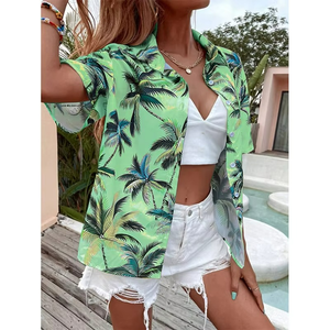 Chemisier à manches courtes pour femmes, imprimé floral mignon, boutonné, chemise hawaïenne décontractée - Product Image 3