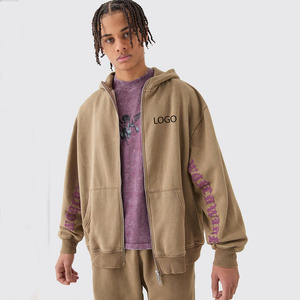 New Custom Logo Oversized Drop Shoulder Funnel Neck No <b>String</b> Zipper Winter Fleece Acid Wash 100% Cotton Streetwear Hoodie - Product Image 1