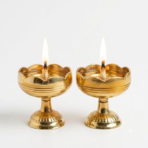 Brass Diya Pair Oil Lamps for Puja <b>Home</b> Temple <b>Decor</b> Diwali Festival Traditional <b>Indian</b> Handmade Brass Decorative Lamps Exporter - Product Image 1