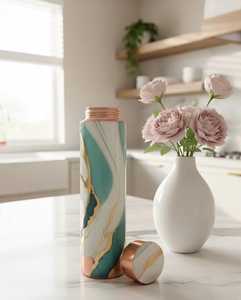 Botella de Metal y Cobre para Bebidas, Diseño Azul Esmaltado, Tapa Hermética, Duradera, Estilo Ayurvédico - Product Image 6