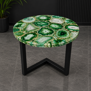 Table d'appoint en agate verte, table d'appoint de luxe en pierres précieuses, table basse ronde, mobilier moderne pour salon - Product Image 1