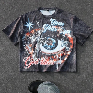 Drop Shoulder Oversized Screen Print Heavyweight T-shirt O-Neck Wash Vintage Men 100% Cotton Eco-Friendly Quick Dry Breathable - Product Image 2