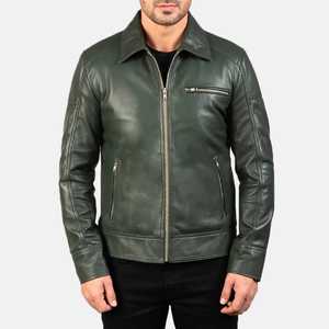 Chaqueta de Moto para Hombre, de Cuero Verde, con Calefacción, Cuello Mao, Cierre de Cremallera, Corte Regular, para Invierno, Color Sólido, Estilo Biker - Product Image 3
