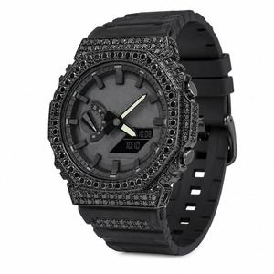 Men's Luxury Analog-Digital <b>Watch</b> With Rhinestone Case Polygon Shape Stainless Steel Luminous Silicone Band Quartz Movement - Product Image 4