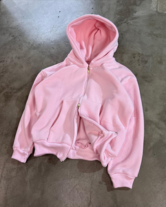Sudadera con capucha rosa de alta calidad, estilo streetwear, con cremallera, para hombre, informal, estilo crop. - Product Image 2