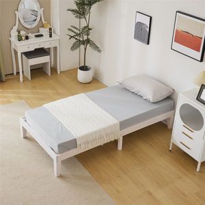 Cadre de lit en bois blanc délavé, confortable, disponible en tailles Twin, Queen, King et Double, style panneau en bois pour lits plateforme et lits Murphy - Product Image 2