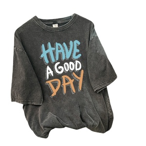 Camiseta personalizable de algodón lavado con ácido de peso pesado para hombre, cuello redondo, diseño de hombro caído de gran tamaño, estilo informal - Product Image 1