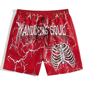 Pantalones Cortos Casuales de Verano para Hombre, de Alta Calidad, Secado Rápido, 100% Poliéster, con Estampado de Mano de Esqueleto - Product Image 6