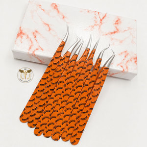 Professional Eyelash Extension Tweezers Set with <b>Orange</b> Lash Print <b>Paper</b> Stainless Steel Precision Volume & Isolation Tweezers - Product Image 3