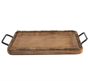 Luxury Home Decor Carved Large Natural Wood Plate Rectangle Walnut Wooden Food Serving Platters Tray from India - Product Image 2