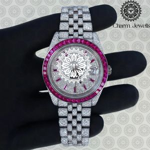 Montre de luxe pour homme Charm_Jewells, bracelet en acier inoxydable, boîtier, mouvement mécanique, cadran incrusté de diamants, 40 mm, 10 bars d'étanchéité - Product Image 1