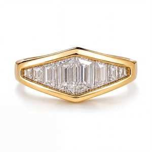 Bezel Style Classic Baguette Brilliant Cut Lab Grown Color E VVS Vintage Ring 10k 14k 18k Solid Gold Engagement Ring For Women - Product Image 1