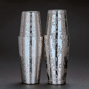 Juego de Coctelera Boston de Acero Inoxidable Premium con Patrón Grabado, Herramientas de Bar para Mezclar Bebidas, Whisky y Vino - Product Image 3