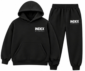 Unisex <b>Black</b> 2 Piece <b>Tracksuit</b> Set Hooded Sweatshirt and Jogger Pants with Index Letter Print - Product Image 1
