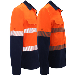 High Visibility Safety Shirt Class 2 Orange Navy Reflective Workwear Long Sleeve Uniform for Engineers - Product Image 2