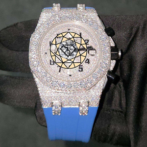 Reloj de cuarzo octogonal de lujo con diamantes de imitación y esfera de cristal de zafiro, cronógrafo analógico, correa de silicona azul para hombre, 42 mm - Product Image 1