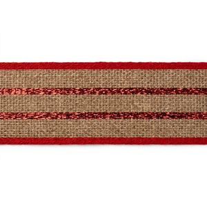 Cinta de Yute Natural de 25 mm de Neelkamal Industries con Franja Metálica Roja, Cinta Decorativa de Arpillera para Envolver Regalos y Empaquetar - Product Image 3