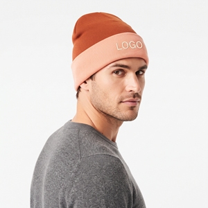 Unisex Thick Two Tone Winter Beanie Custom Knitted Double Layer Warm Soft Hat Color <b>Block</b> Outdoor Wear - Product Image 3