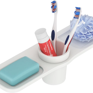 Porte-savon double grand format carré avec support mural, double couche, en verre et métal, robuste, pour salle de bain - Product Image 1